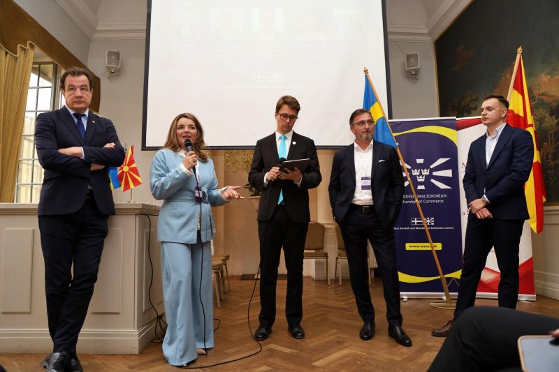 Panelists on stage during the Swedish-Macedonian Business Forum 2026 in Stockholm.