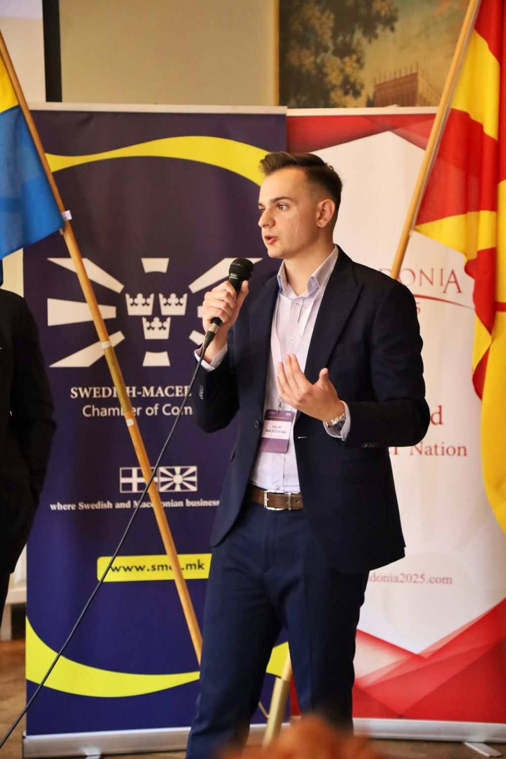 Filip Najdovski addressing the audience at the Swedish-Macedonian Business Forum 2026.