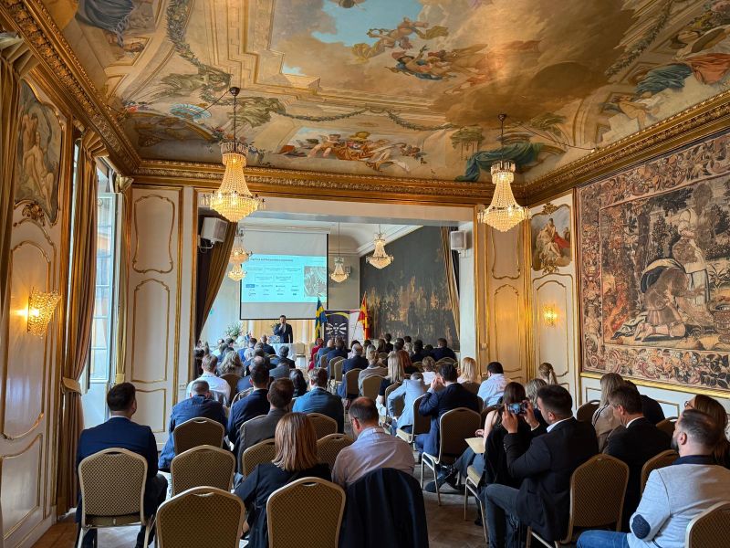 Wide audience view of the Swedish-Macedonian Business Forum 2026 in Stockholm.